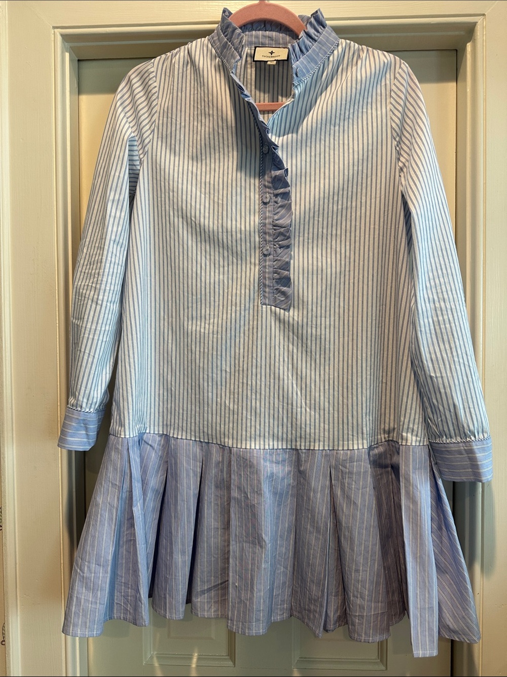 Tuckernuck Pinstripe Ruffle Neck Dress